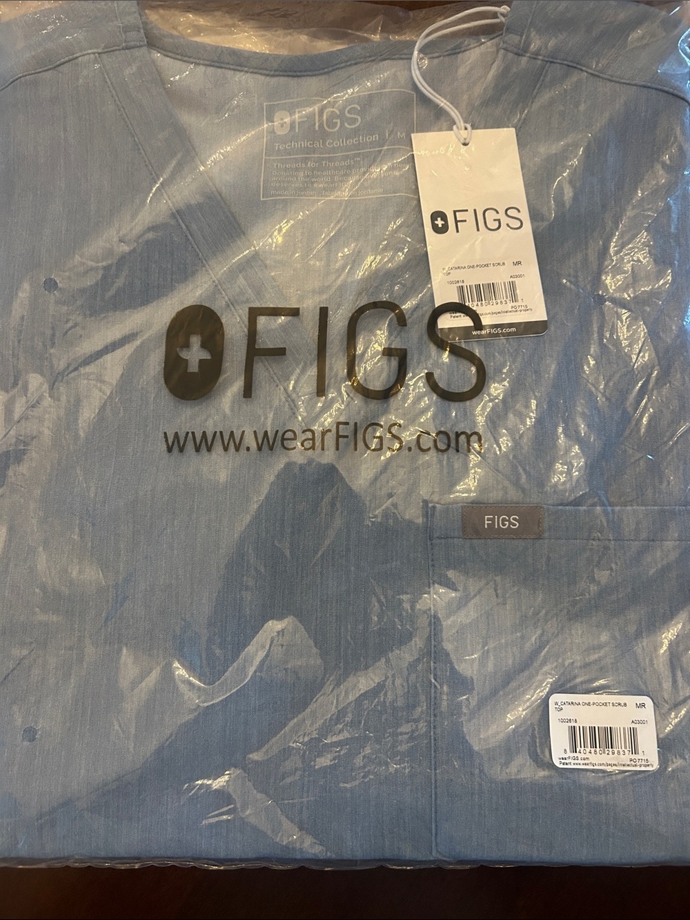 FIGS Heathered Sky Blue V-Neck Scrub Top